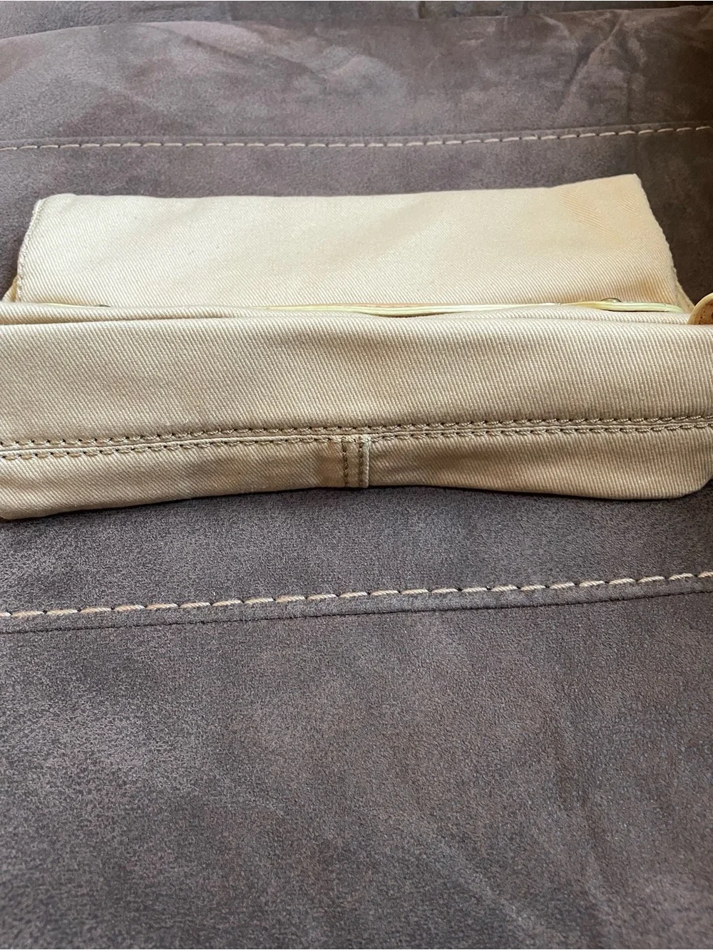 GAP Canvas Foldover Clutch Cream Goat Leather Trim Neutral Envelope Bag OS